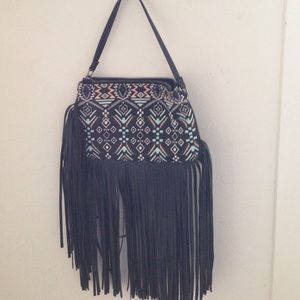 tribal print fringe handbag