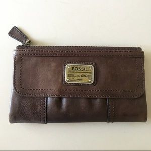 Fossil leather clutch.
