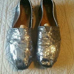 TOMS silver sequin shoes