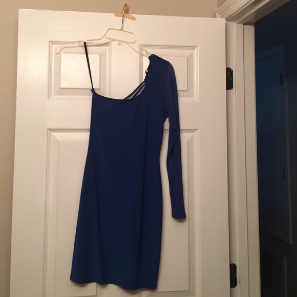 Blue tight one shoulder dress