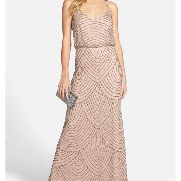Adrianna papell Beaded blouson dress taupe/pink