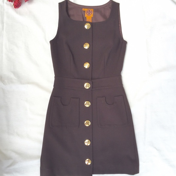 Tory Burch sleeveless dress w gold logo buttons