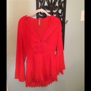 Red Romper with Lace Detail