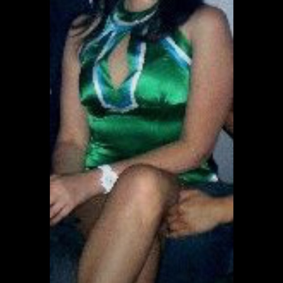 Bebe Green Tones & Blue Silk Top
