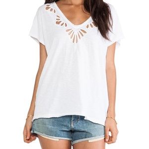Free People Cutwork Double V Tee