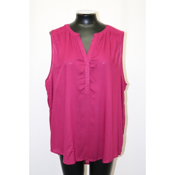 Lucky Brand blouse sleeveless Henley Raspberry