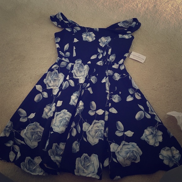 Navy floral off shoulder dress