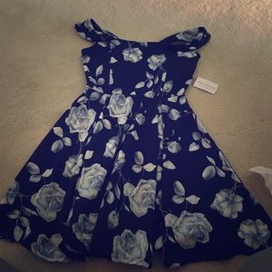Navy floral off shoulder dress