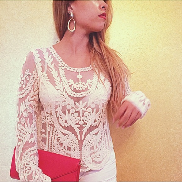 Forever 21 Tops - Forever 21 Embroidered Sheer Top