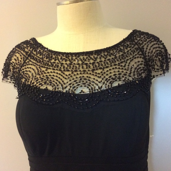 Escape black beaded dress w/ illusion neck. 14W. - Picture 2 of 4