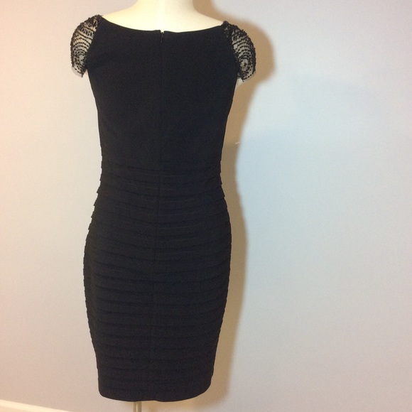 Escape black beaded dress w/ illusion neck. 14W. - Picture 3 of 4
