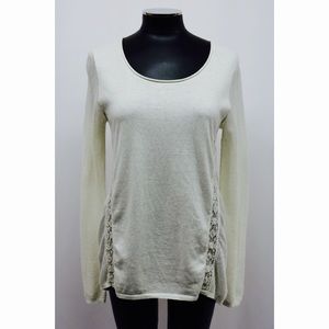 Lucky Brand Cashmere Sweater Lace Trim Soft White