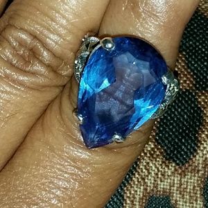 Sterling silver ring with large blue stone