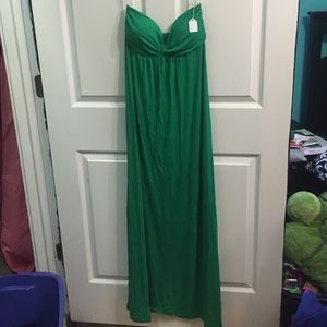 Strapless green maxi dress