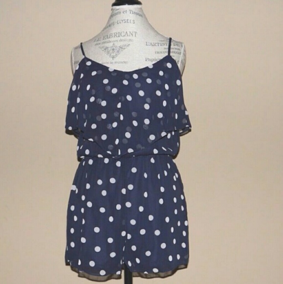 Polka dot romper size Large blue white - Picture 6 of 7