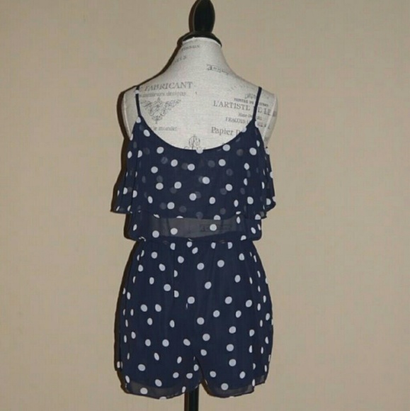 Polka dot romper size Large blue white - Picture 7 of 7