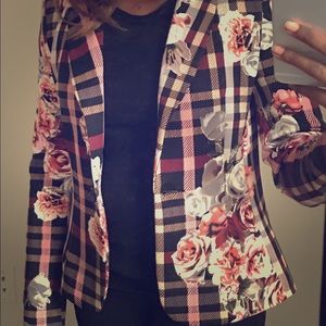 Plaid and floral blazer