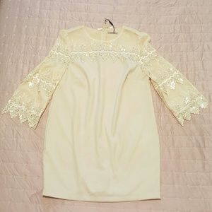 Cream sequin lace shift dress Lg