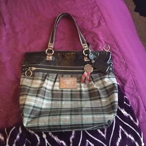 Authentic coach poppy tartan plaid glam tote purse