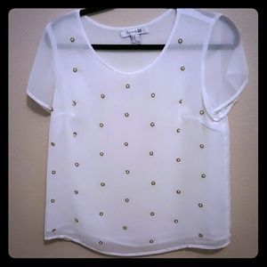 Sheer white blouse with pearl beading