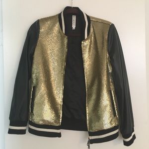 Mural black with gold sequin bomber jacket