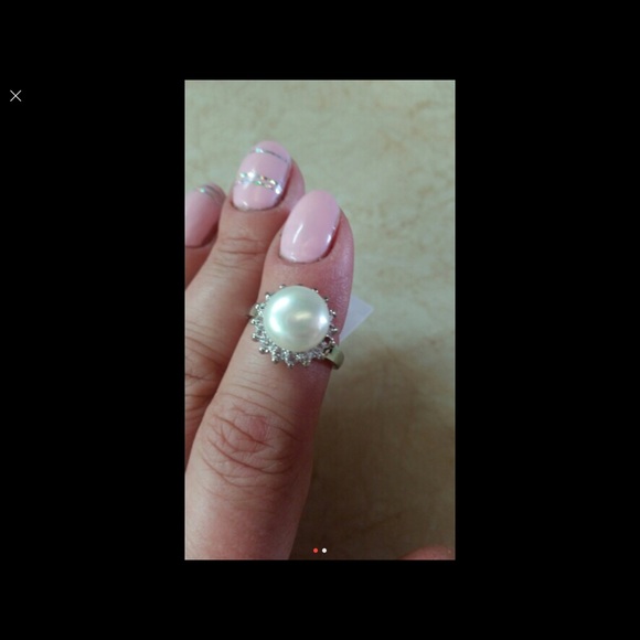 18k white gold plated10-11mm Freshwater Pearl Ring - Picture 2 of 3
