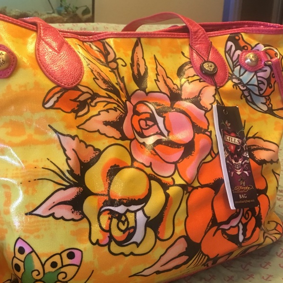 Ed Hardy Rosalind Tote Bag - Yellow