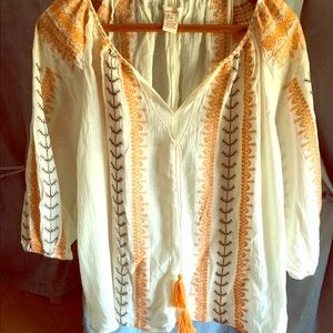 Peasant Blouse- pale yellow with embroidery