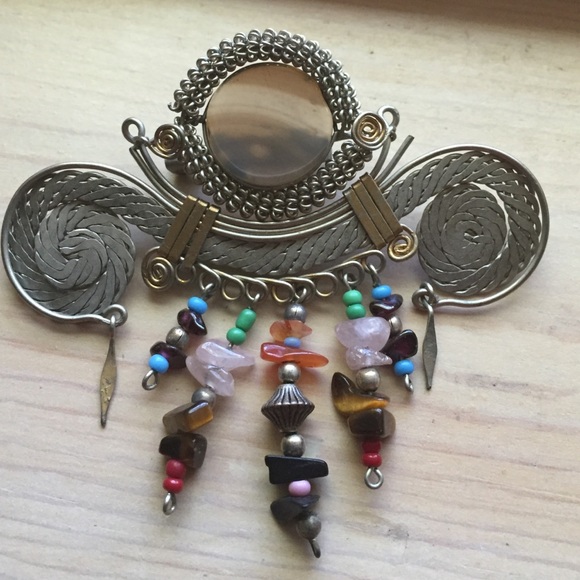Multi Stone & Silver Brooch