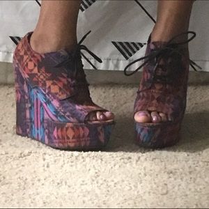 Aztec inspired wedged heels