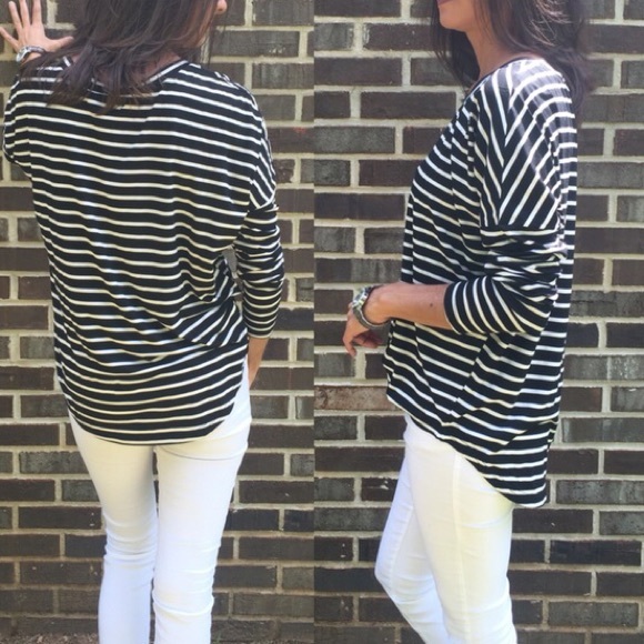 White on Black Striped Long Sleeve Top - Picture 4 of 4