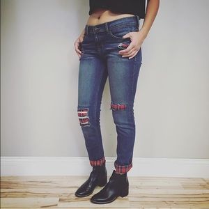 Plaid boyfriend jeans