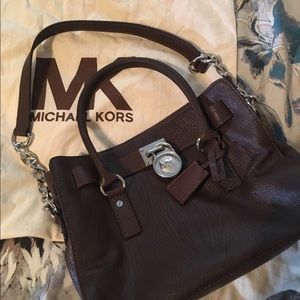 HAMILTON SAFFIANO LEATHER MEDIUM SATCHEL- brown