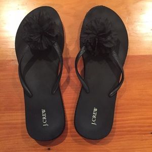 JCrew black floral flip flops
