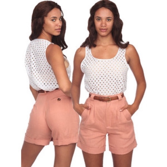 Peach Pleated High Waisted Shorts