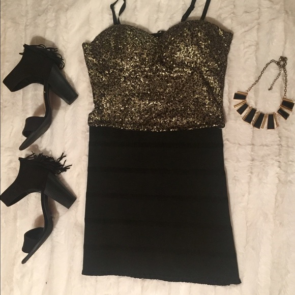 Gold sequence bustier top