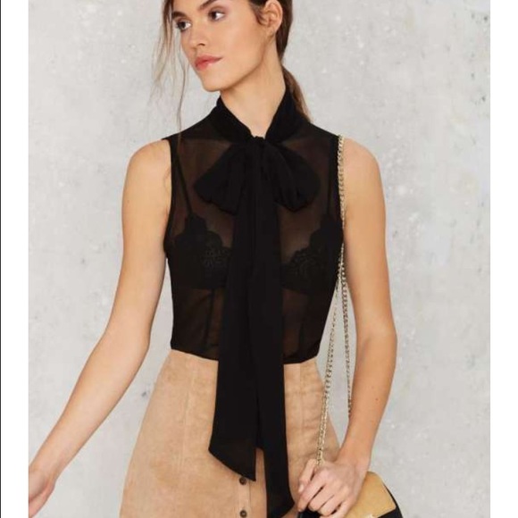 Black Sheer Pussybow top