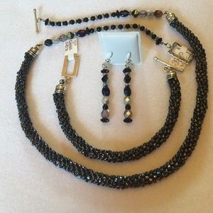 FINAL SALE PRICE Handmade OOAK AB Black & Silver Beaded Jewelry Set