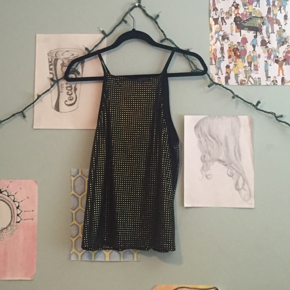 High necked strapped tank top with gold studs