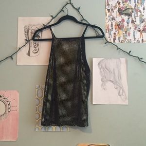 High necked strapped tank top with gold studs