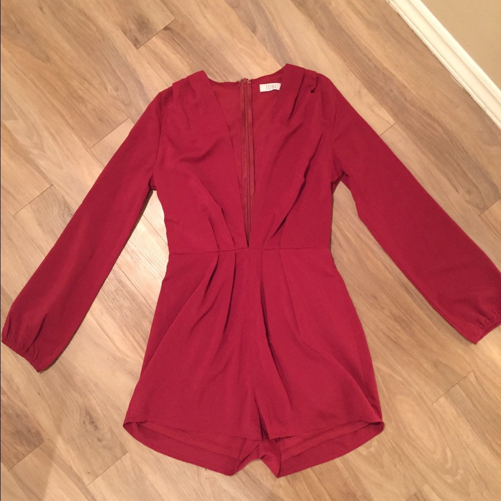 Sexy, low cut maroon romper