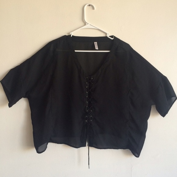 RVCA drawstring sheer black top