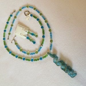 FINAL SALE PRICE Handmade OOAK Green & Blue Glass Jewelry Set