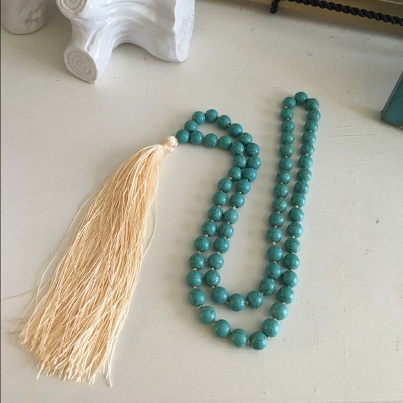 Turquoise and Cream Tassle Necklace