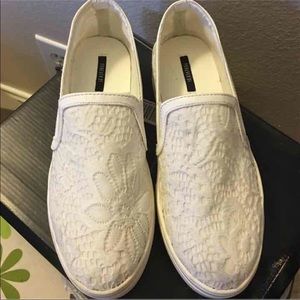 F21 white lace platform sneakers, size 8