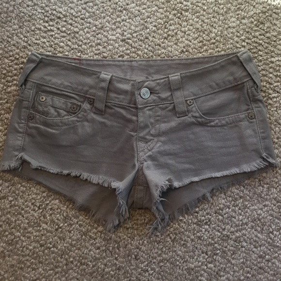 Grey True Religion Bobby Cut-Off Jean Shorts