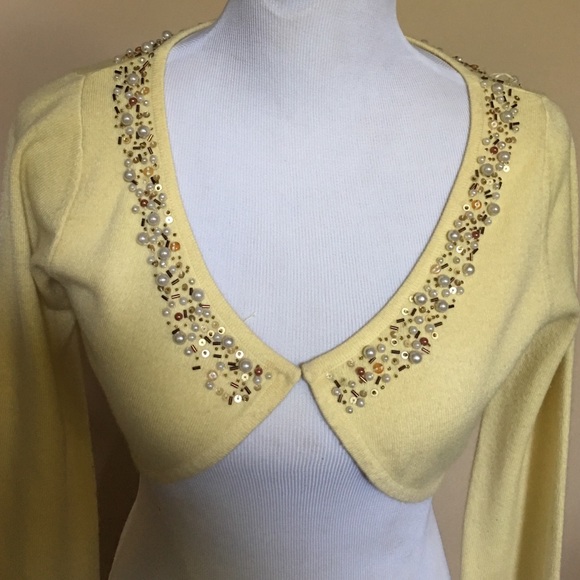 Yellow Shawl Cropped Embellished Cardigan - Picture 1 of 1