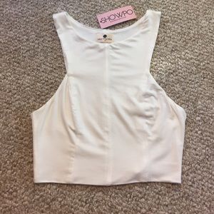 Tight White High Neck Crop Top