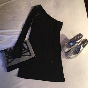 One sleeve sequin cocktail dress