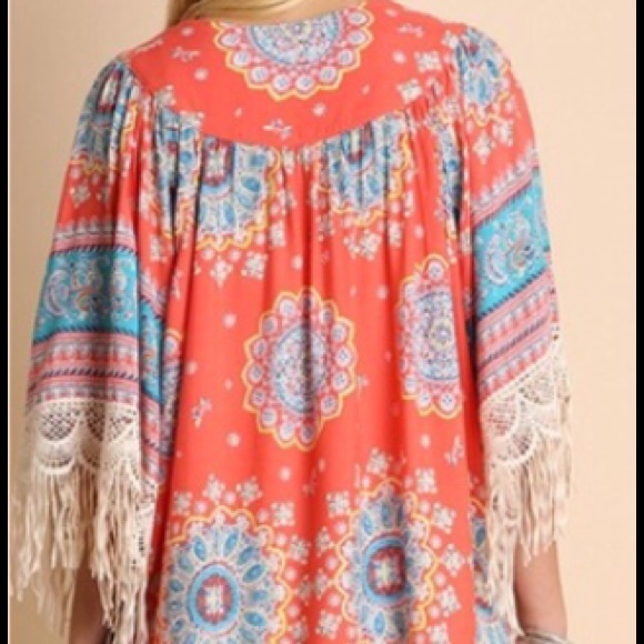 Boho Fringe Kimono Cardigan Paisley Print New - Picture 2 of 2